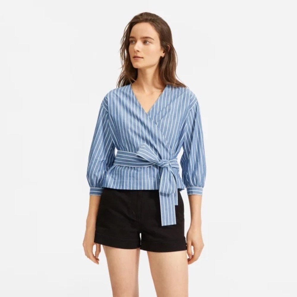 Everlane Striped Poplin Wrap Top